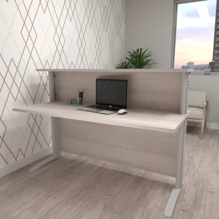 BALCÃO DE ATENDIMENTO RETO COM PÉ DE AÇO