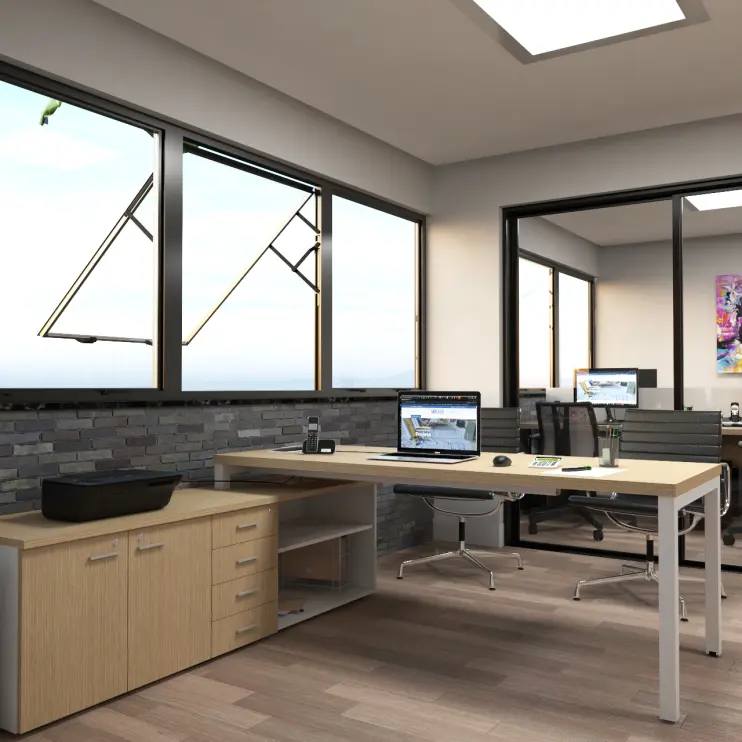 MESA DIRETIVA COM PÉ DE AÇO E ARMÁRIO LATERAL