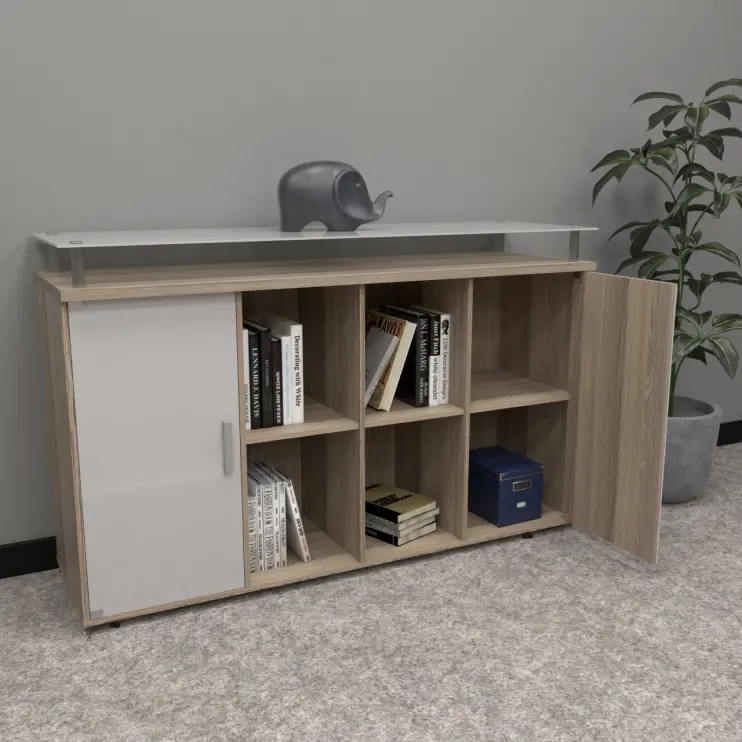 ARMÁRIO BAIXO NICHO COM PORTAS E TAMPO DE VIDRO