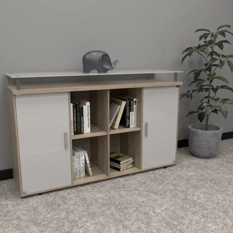 ARMÁRIO BAIXO NICHO COM PORTAS E TAMPO DE VIDRO