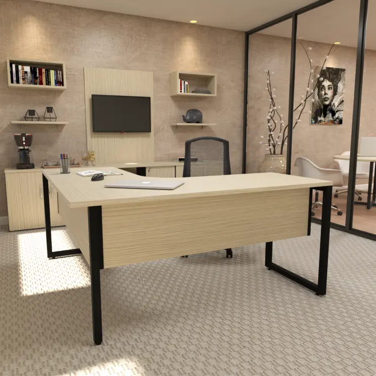 MESA DELTA COM PÉ DE AÇO E GAVETEIRO FIXO