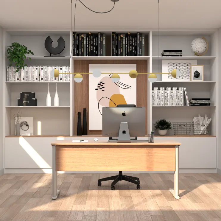 MESA RETA COM PÉ DE AÇO E GAVETEIRO FIXO