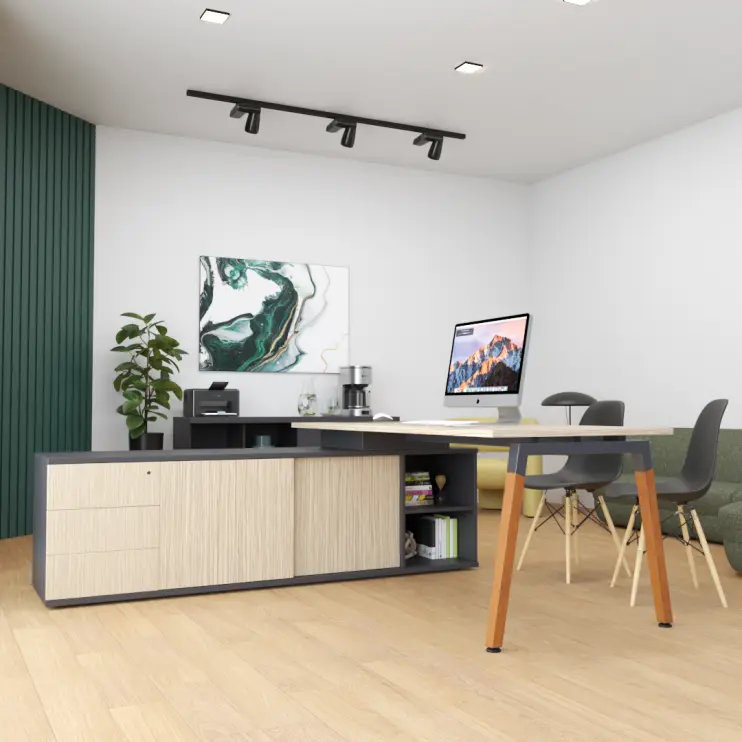 MESA DIRETIVA COM PÉ EM MADEIRA NATURAL