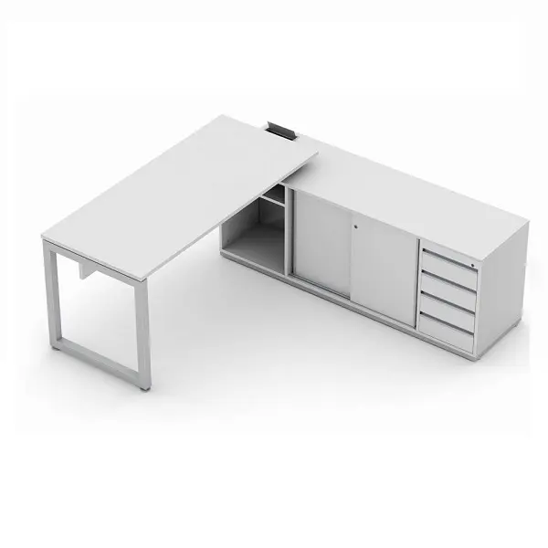 MESA DIRETORIA COM PÉ DE AÇO E ARMÁRIO