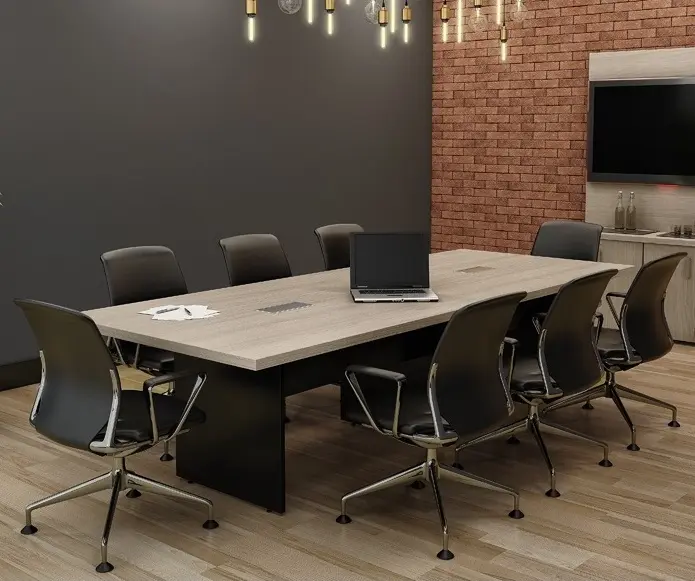 MESA DE REUNIÃO RETANGULAR BIPARTIDA COM CAIXA DE TOMADA