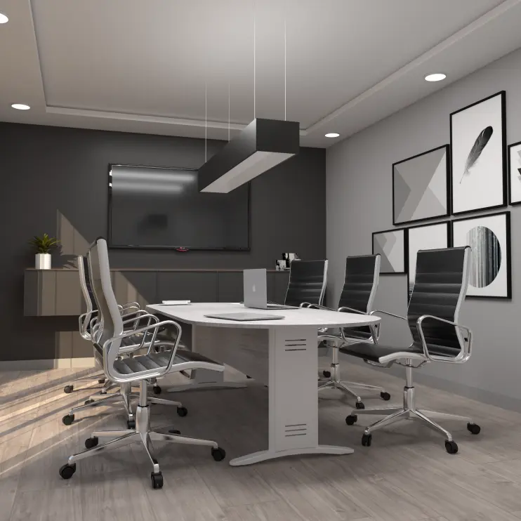 MESA DE REUNIÃO OVAL COM PÉ DE AÇO