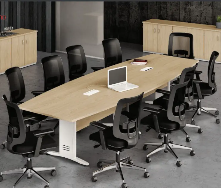 MESA DE REUNIÃO SEMIOVAL BIPARTIDA COM PÉ DE AÇO