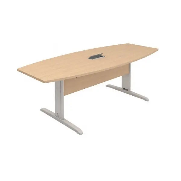 MESA REUNIÃO SEMIOVAL COM CAIXA DE TOMADA E PÉ DE AÇO