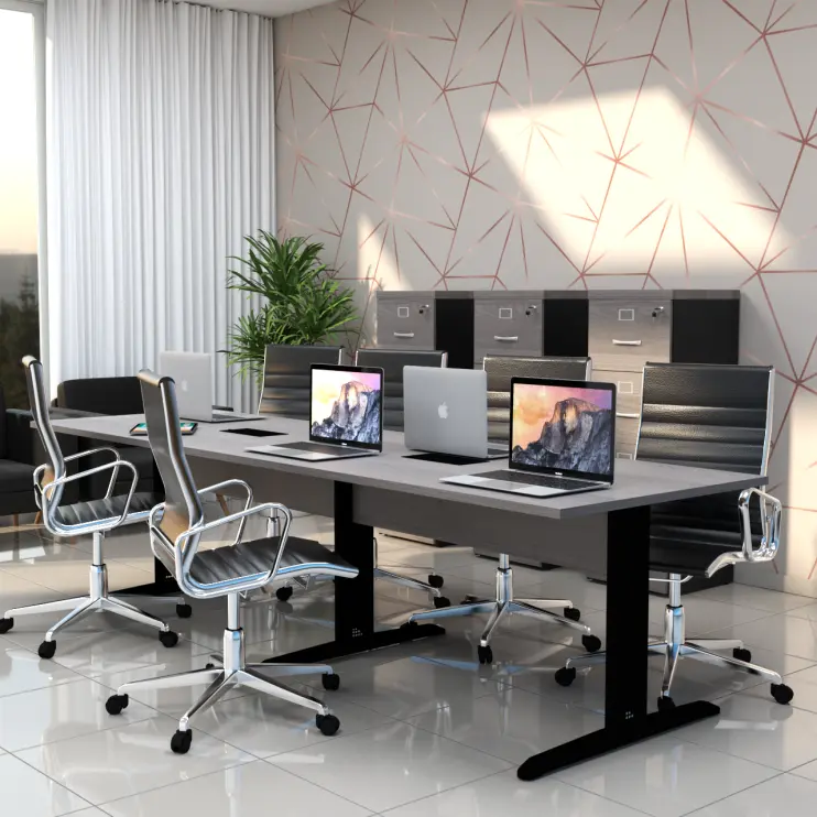 MESA RETANGULAR BIPARTIDACOM CAIXA DE TOMADA E PÉ DE AÇO