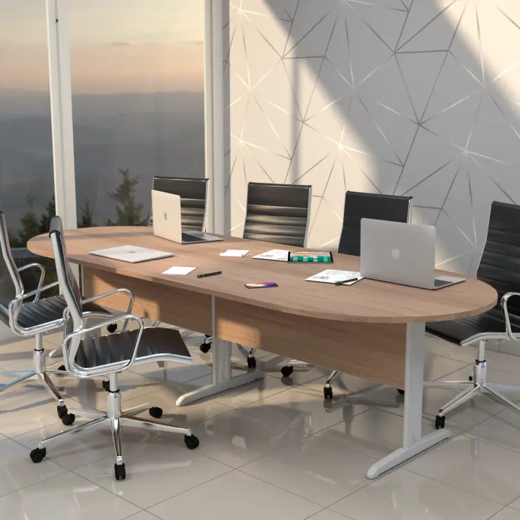 MESA DE REUNIÃO OVAL BIPARTIDA COM PÉ DE AÇO