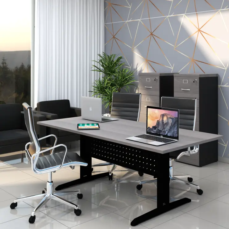 MESA DE REUNIÃO RETANGULAR COM PÉ DE AÇO