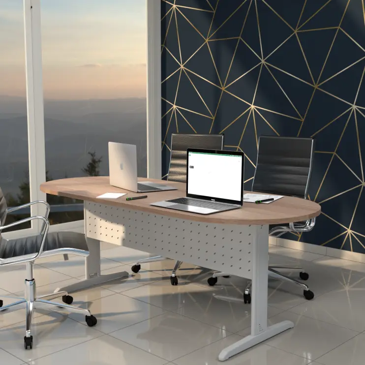 MESA DE REUNIÃO OVAL COM PÉ DE AÇO