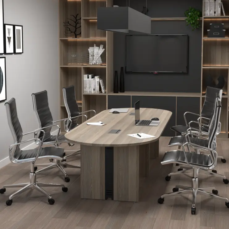 MESA DE REUNIÃO OVAL COM CAIXA DE TOMADA