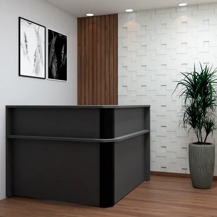 BALCÃO DE ATENDIMENTO EM L COM PÉ PAINEL