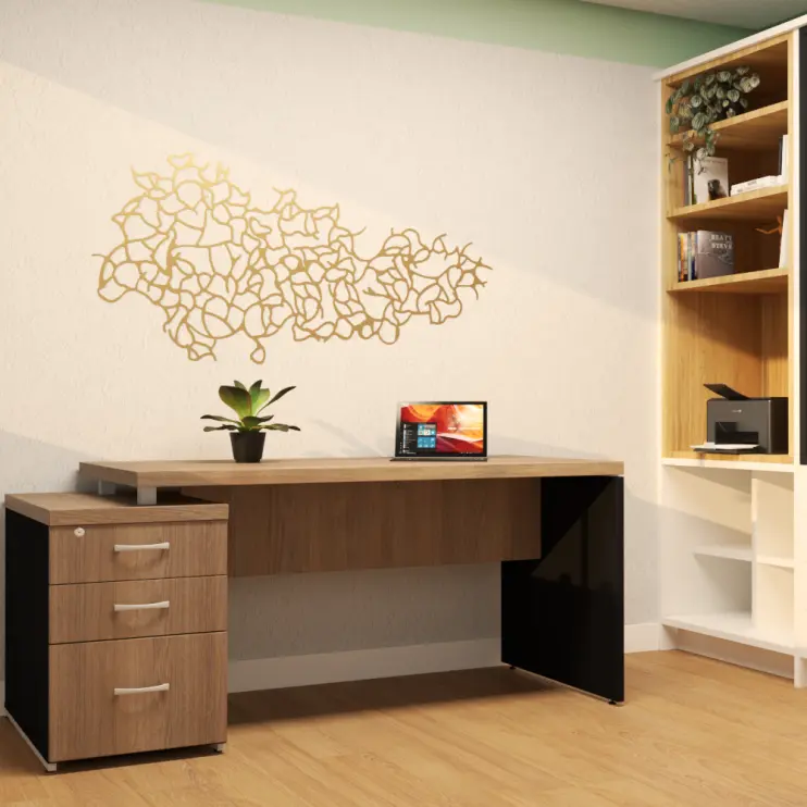 MESA RETA COM PÉ GAVETEIRO DE 3 GAVETAS