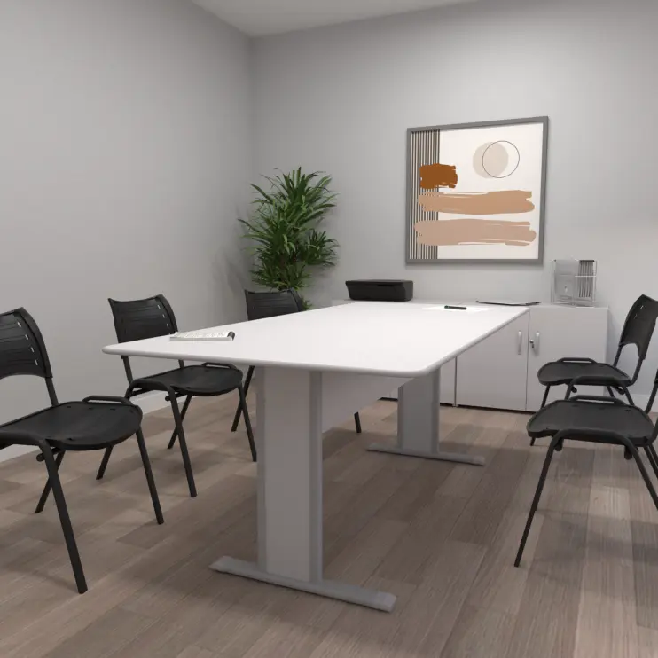 MESA DE REUNIÃO RETANGULAR COM PÉ DE AÇO