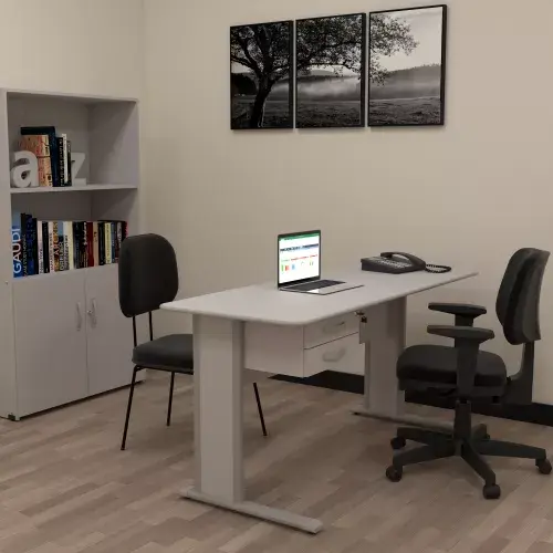 MESA RETA COM GAVETEIRO FIXO