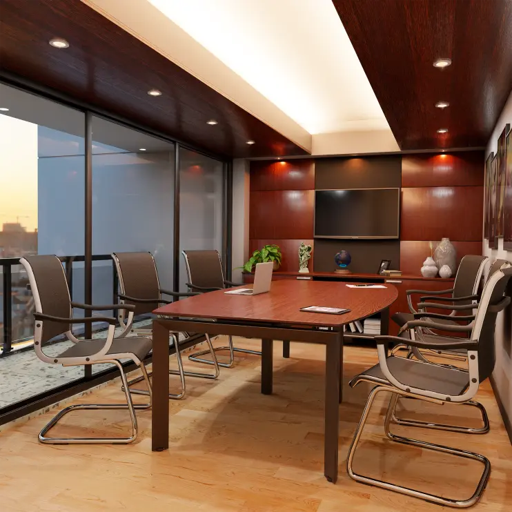 MESA DE REUNIÃO OVAL COM PÉ TRIANGULAR