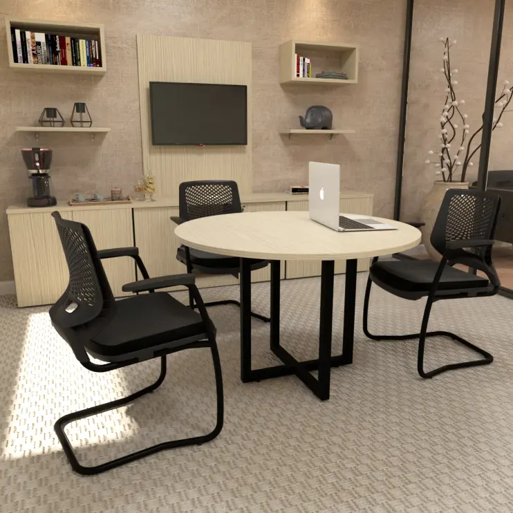 MESA DE REUNIÃO REDONDA COM PÉ DE AÇO