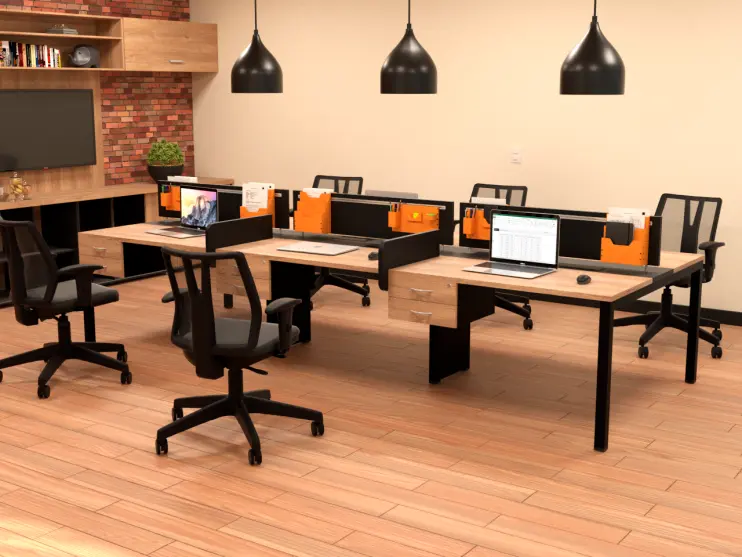 PLATAFORMA DE TRABALHO DUPLA COM GAVETAS E PÉS TRAVES DE AÇO