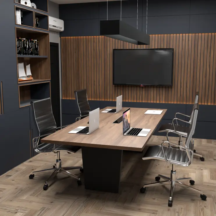 MESA DE REUNIÃO RETANGULAR COM PÉ CHANFRADO