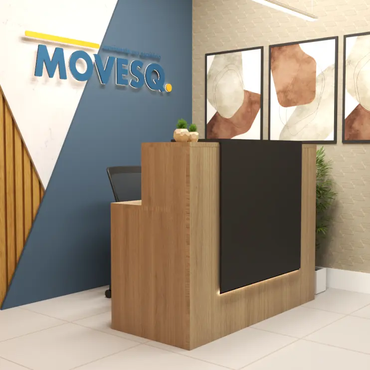 BALCÃO DE ATENDIMENTO RETO COM PAINEL FRONTAL EM MADEIRA