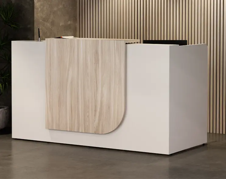 BALCÃO DE ATENDIMENTO RETO COM PAINEL FRONTAL EM MDP